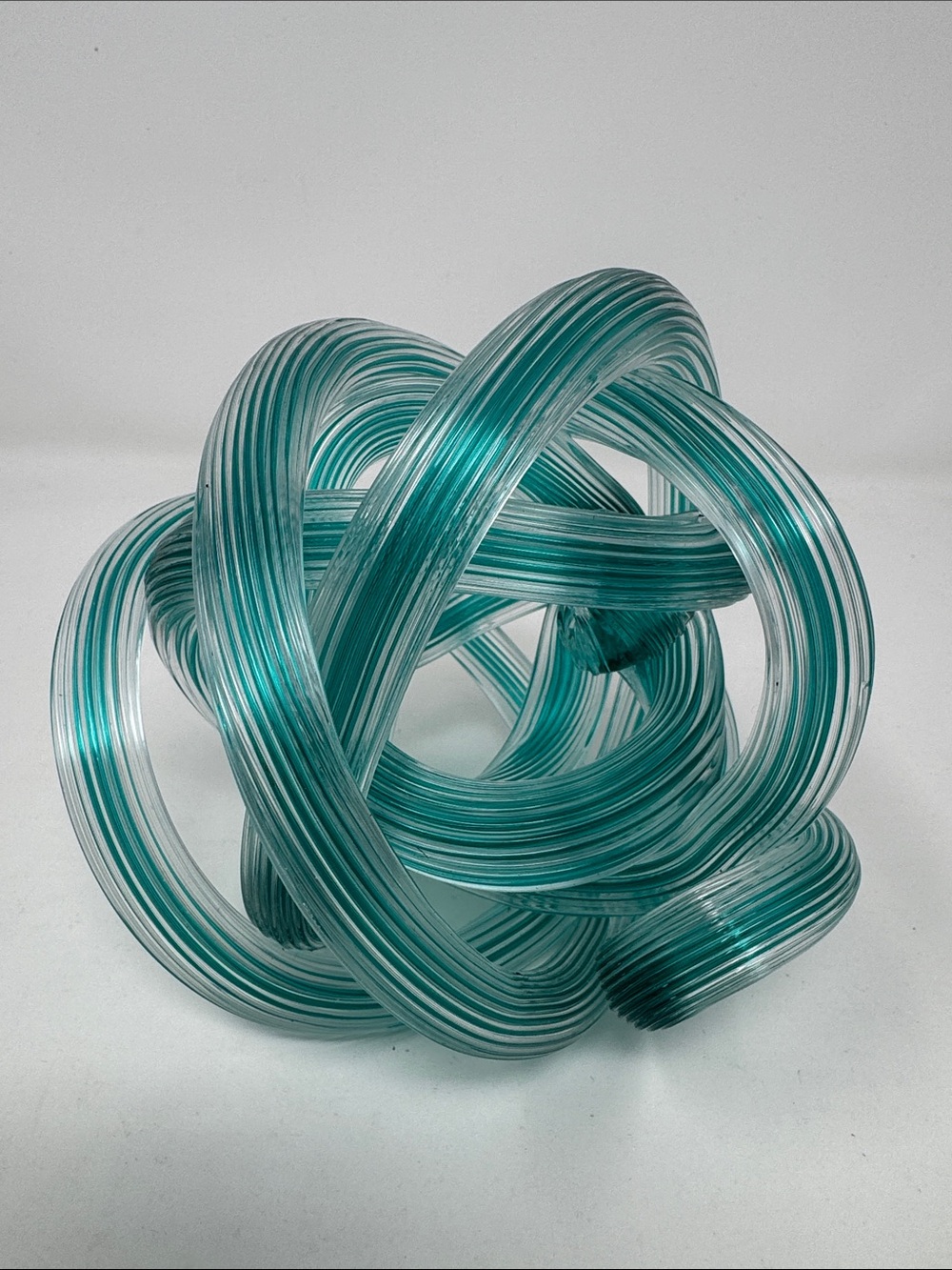 BLOWN GLASS BALL SHAPED RIBBED WINDING TUBE FIGURINE ART DECO SHELF DECOR HEAVY